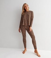 New Look Brown Soft Touch Legging Pyjama Set with Animal Print